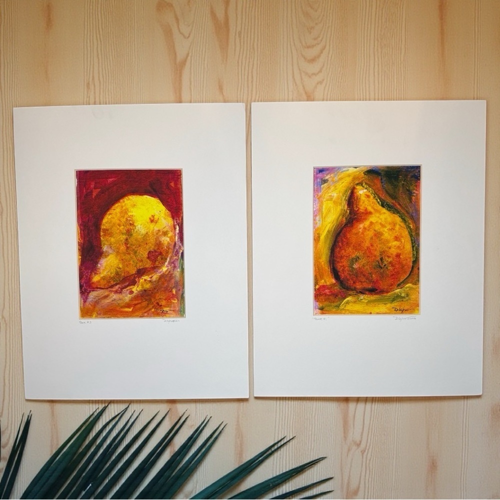 Debra Lyons Pear Study Prints Set of 2 – 11” x 14” Matted Art – Still Life Fruit